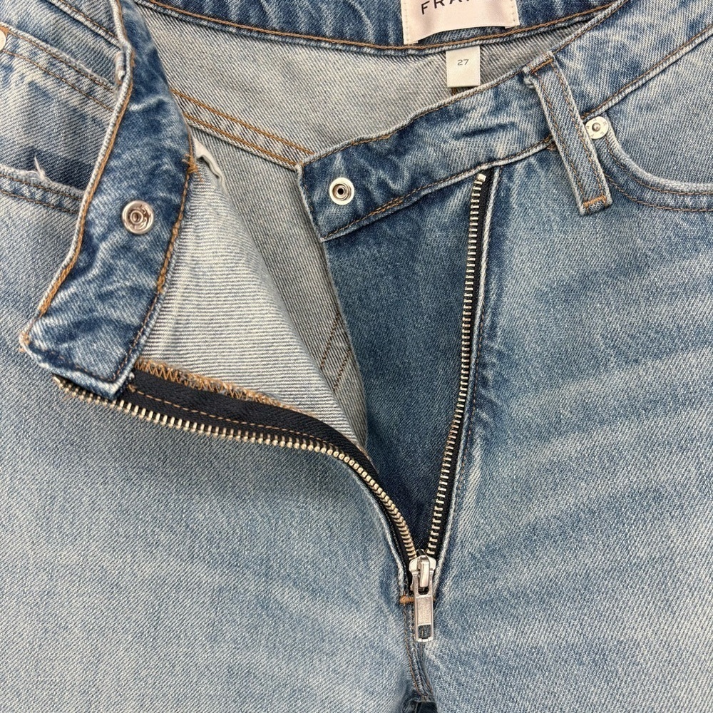 Frame Le Jane Crop Angled Zipper Jeans Size 27 Rhode Wash High Rise Distressed - Picture 7 of 11